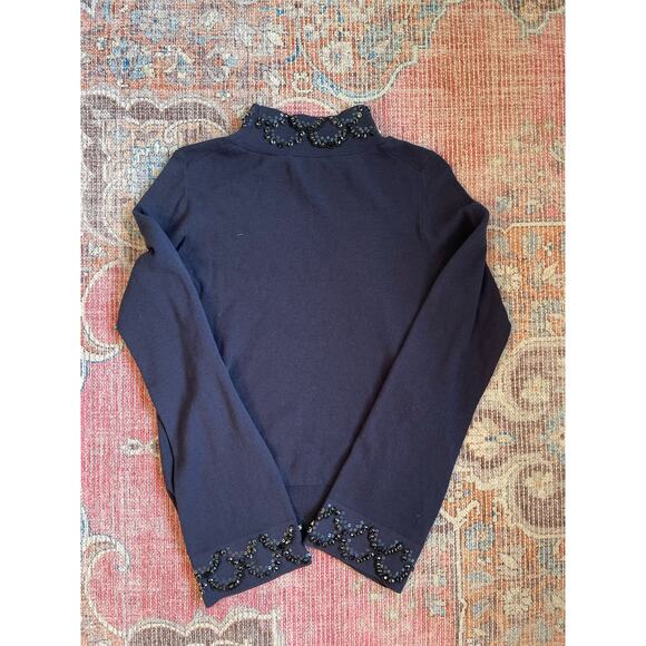 Ann Taylor Women's Night Sky Blue Embellished Mock Neck Sweater Size S - Picture 4 of 7